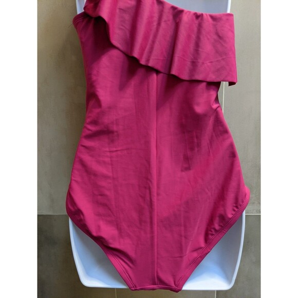 Kona Sol Women's One Piece Swimsuit Sz M One Shoulder Ruffle Pink Beach Resort - Picture 10 of 14